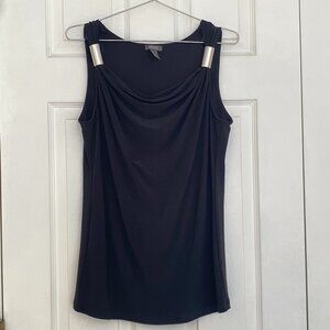 Kenneth Cole Reaction Cowl Neck Tank Black with Silver Hardware Small